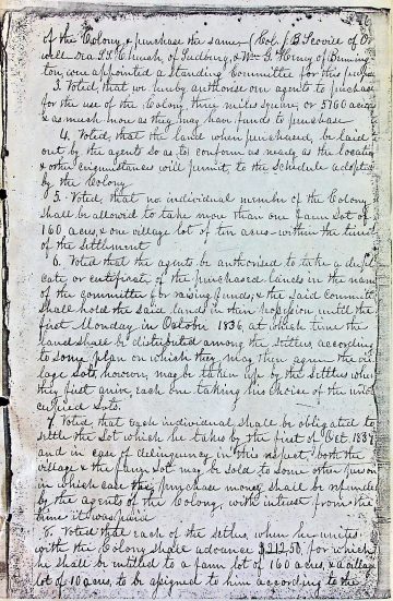 Union Colony bylaws 1836 recorded 1838 1